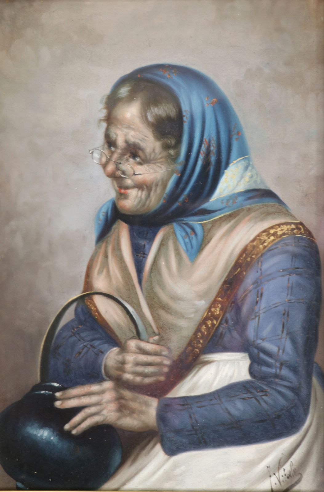 photo for sale A Pair Of Absolutely Charming Oil Painting Portraits Of An Elderly Couple By Italian Artist Ferruccio Vitale