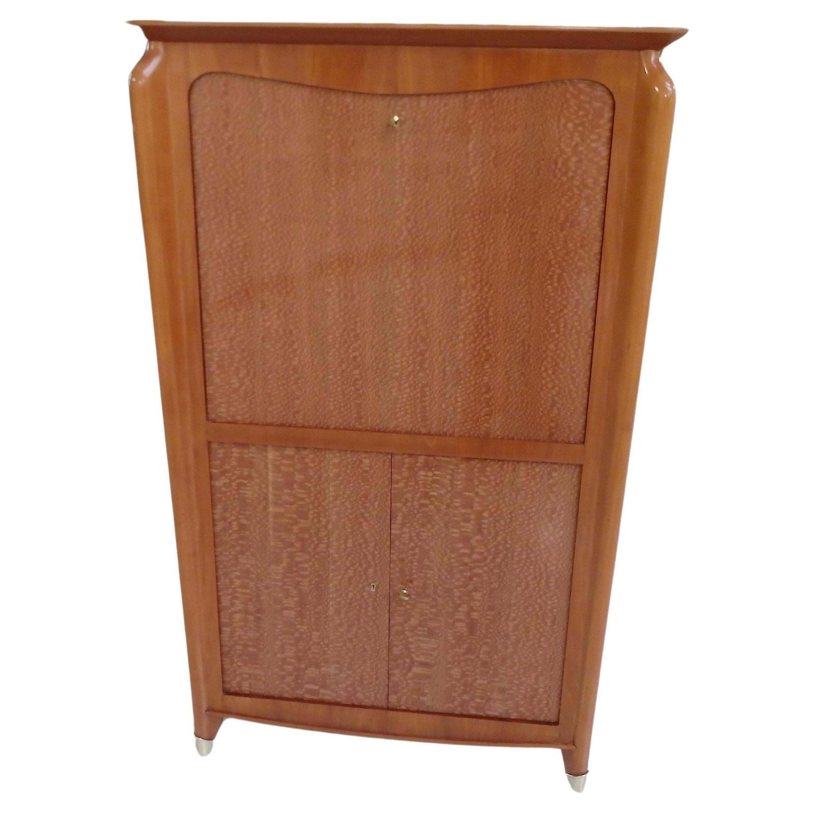 1940this Art Deco Dry Bar Birch With On The Doors Brass Decor On The Legs