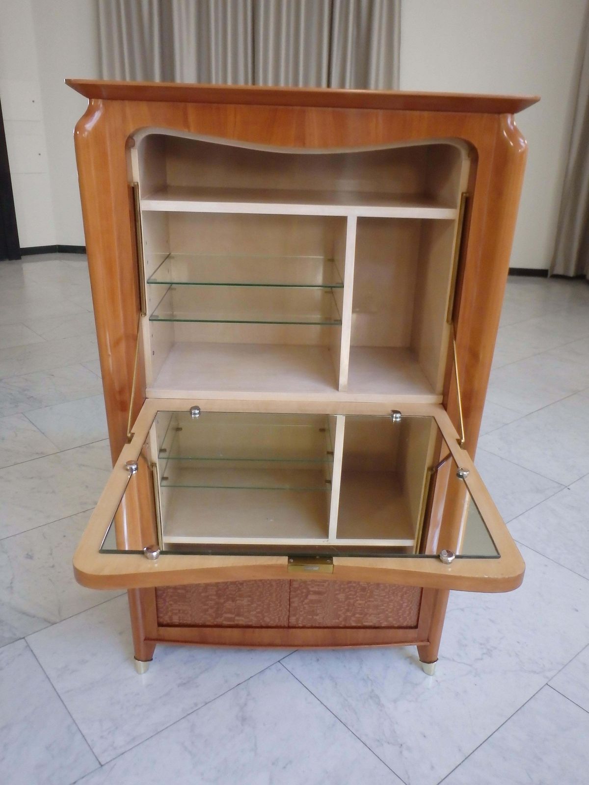 Furniture 1940this Art Deco Dry Bar Birch With On The Doors Brass Decor On The Legs photo