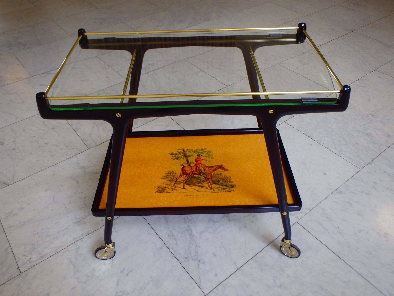 Italian Ico Parisi Bar Cart With Glass Top And Chase Scene photo furniture