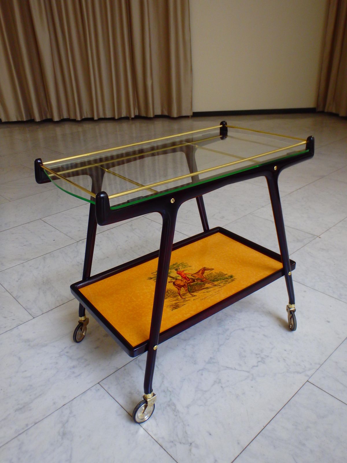 Italian Ico Parisi Bar Cart With Glass Top And Chase Scene photo Furniture