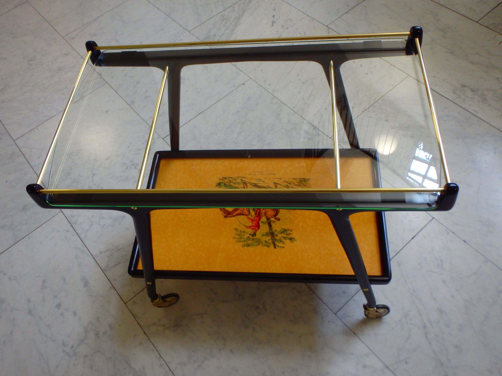 photo buy Italian Ico Parisi Bar Cart With Glass Top And Chase Scene