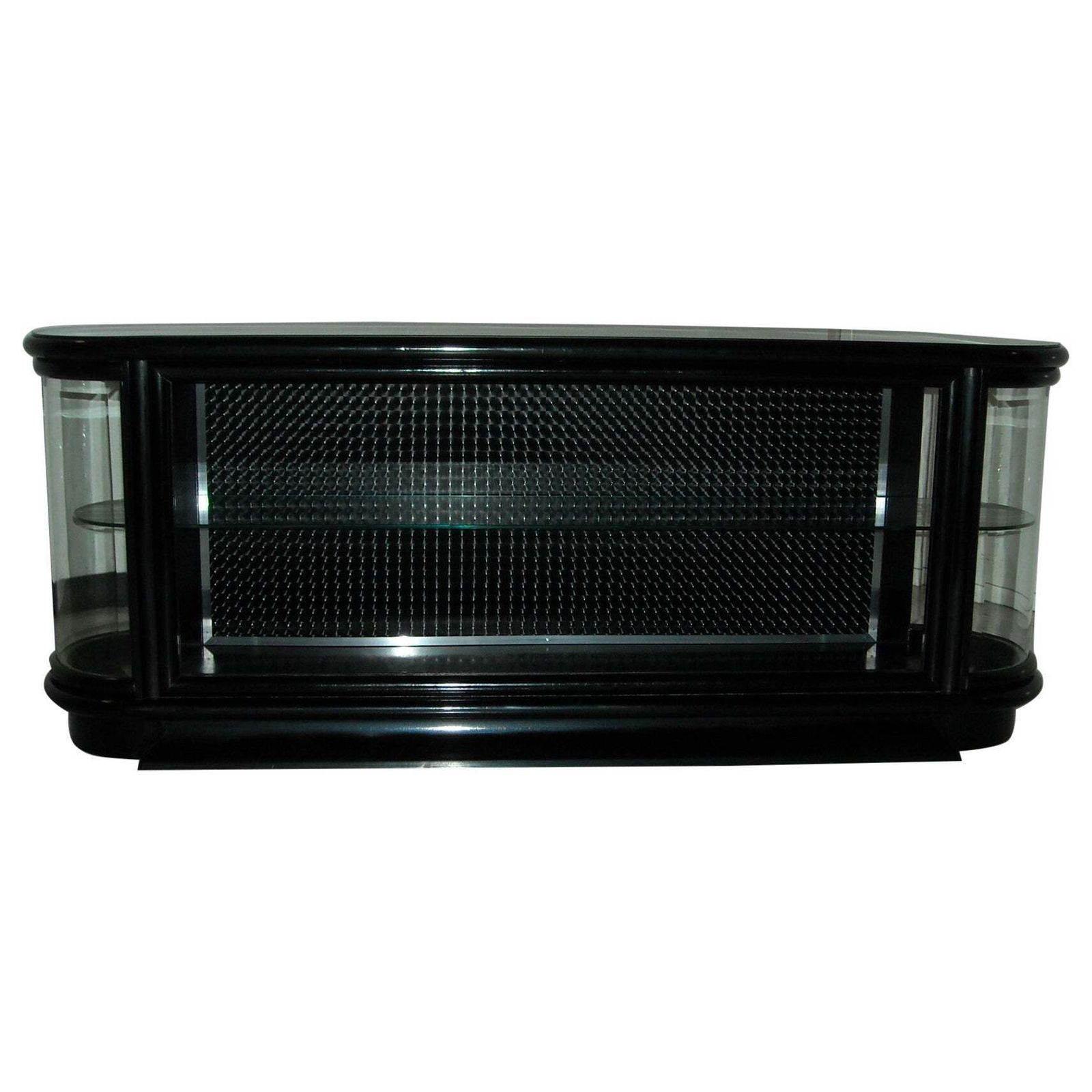 Art Deco Black Vitrine Or Low Board With Around Edges Glass Top