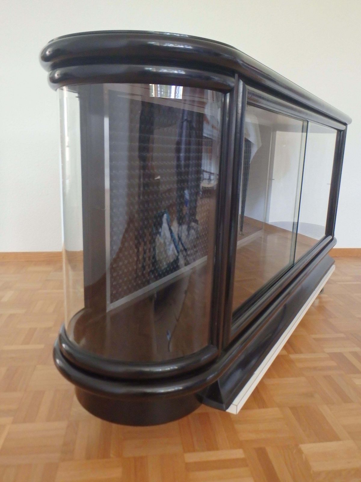 photo buy Art Deco Black Vitrine Or Low Board With Around Edges Glass Top