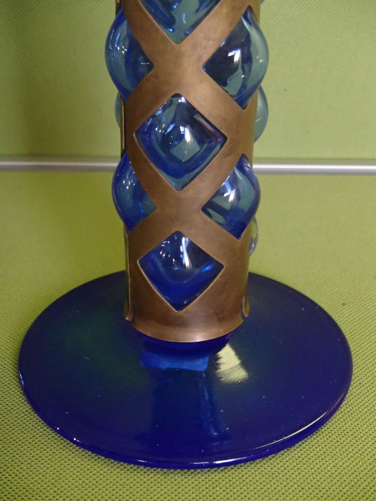Pair Candlelight Holder Cobalt Blue Glass And Brass By Villeroy & Boch photo for sale