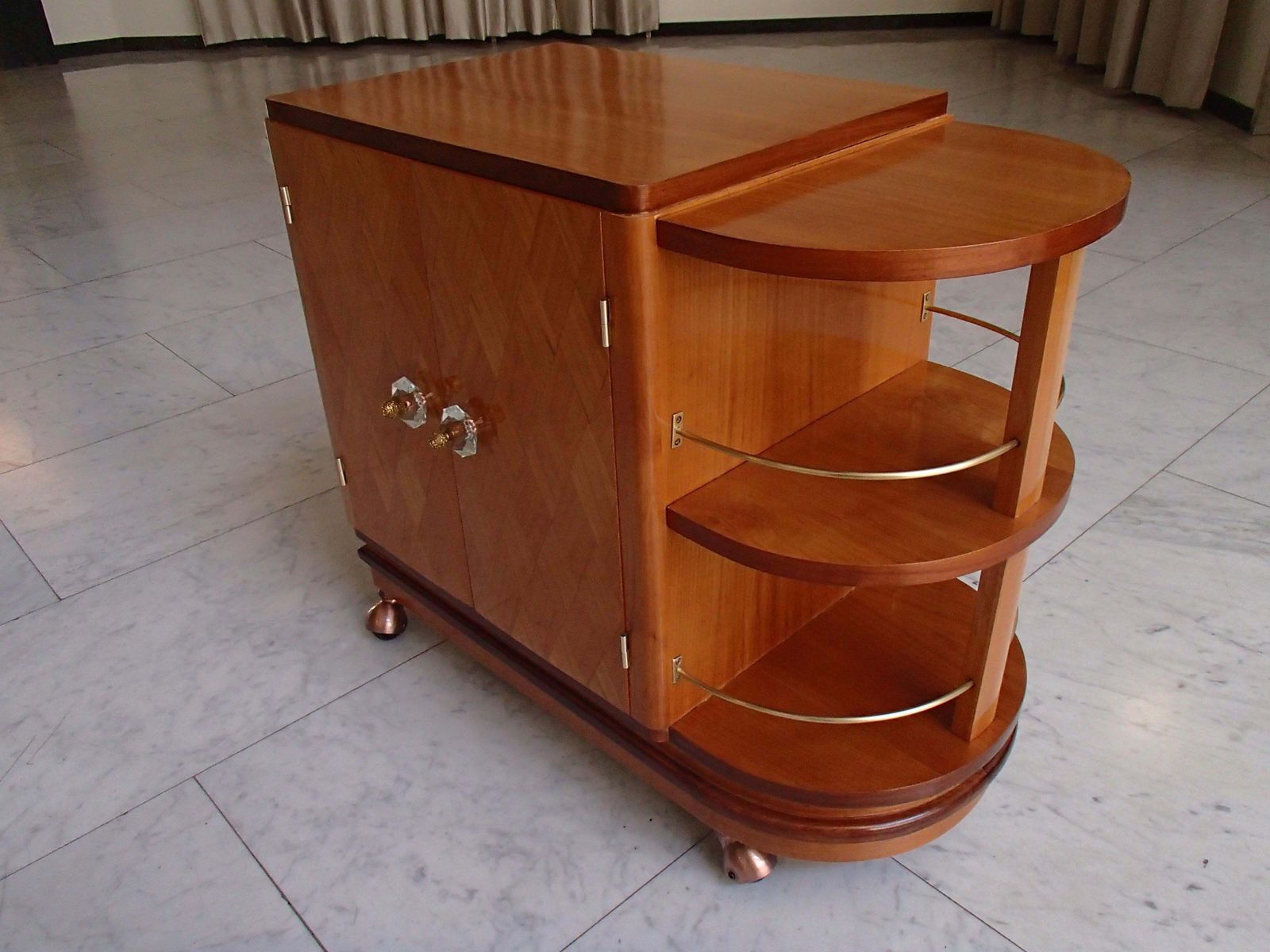Art Deco Trolley Bar With 2 Doors And Bottle Compartment On Copper Wheels photo furniture