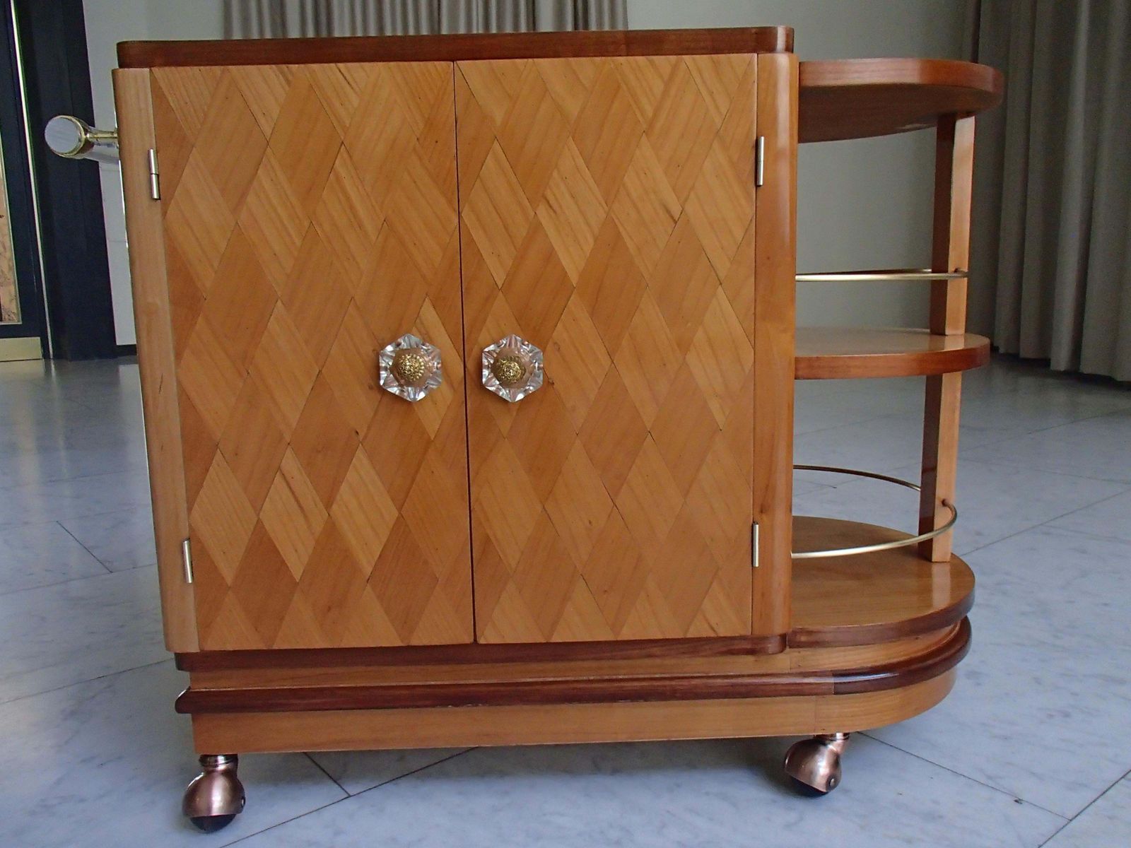 3149.0 Art Deco Trolley Bar With 2 Doors And Bottle Compartment On Copper Wheels photo