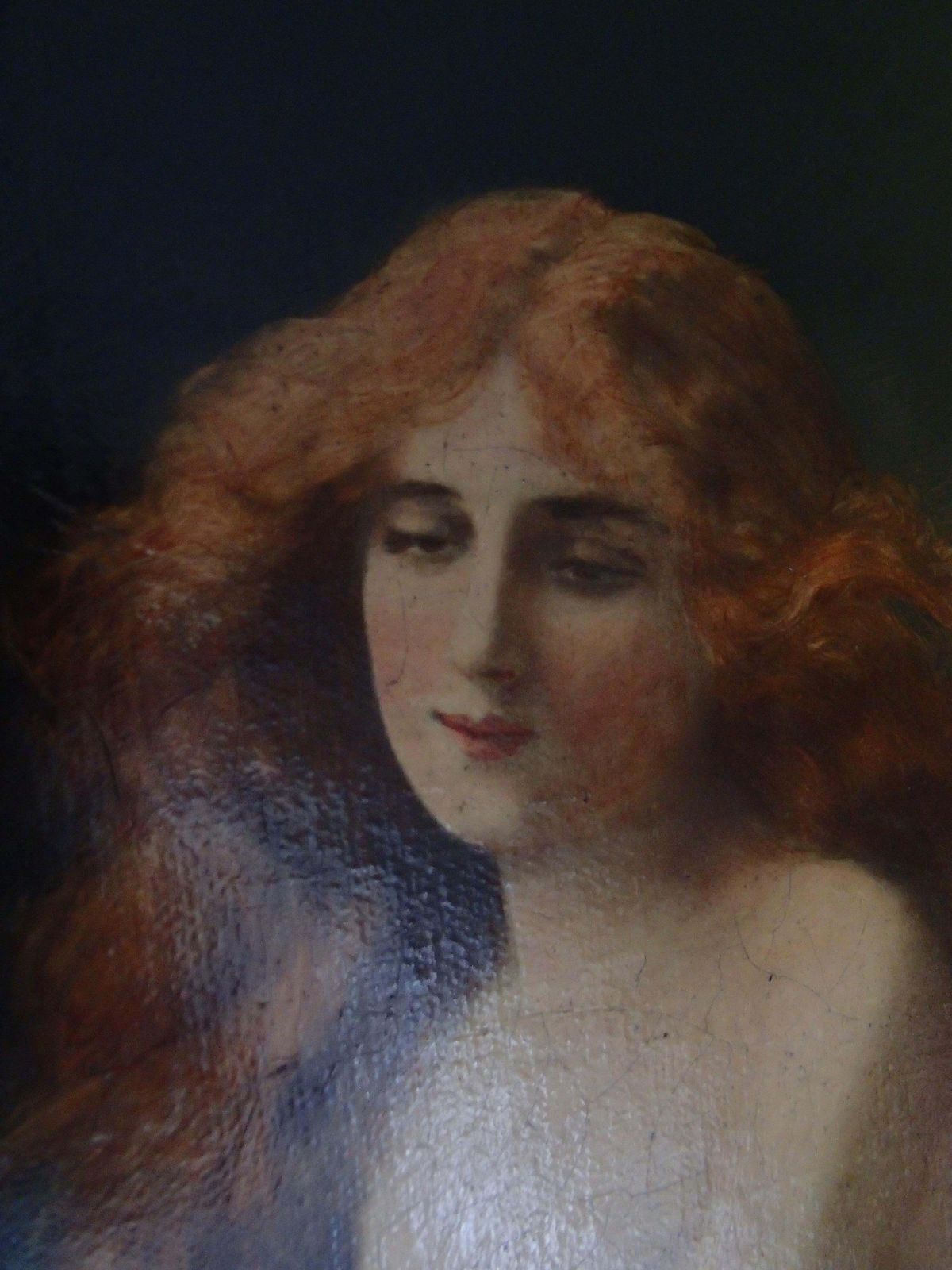 19th Century Oil On Canvas Painting Young Lady With Red Hair Half Nude photo buy