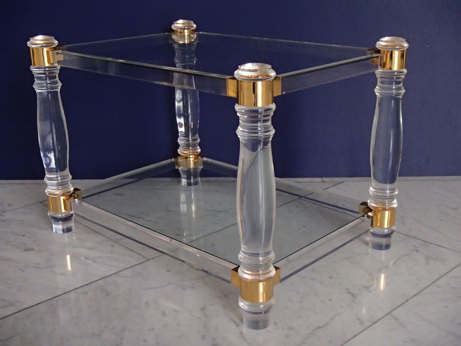 Pair Of Modern Side Tables Plexi Glass, Glass And Brass photo 1918.0