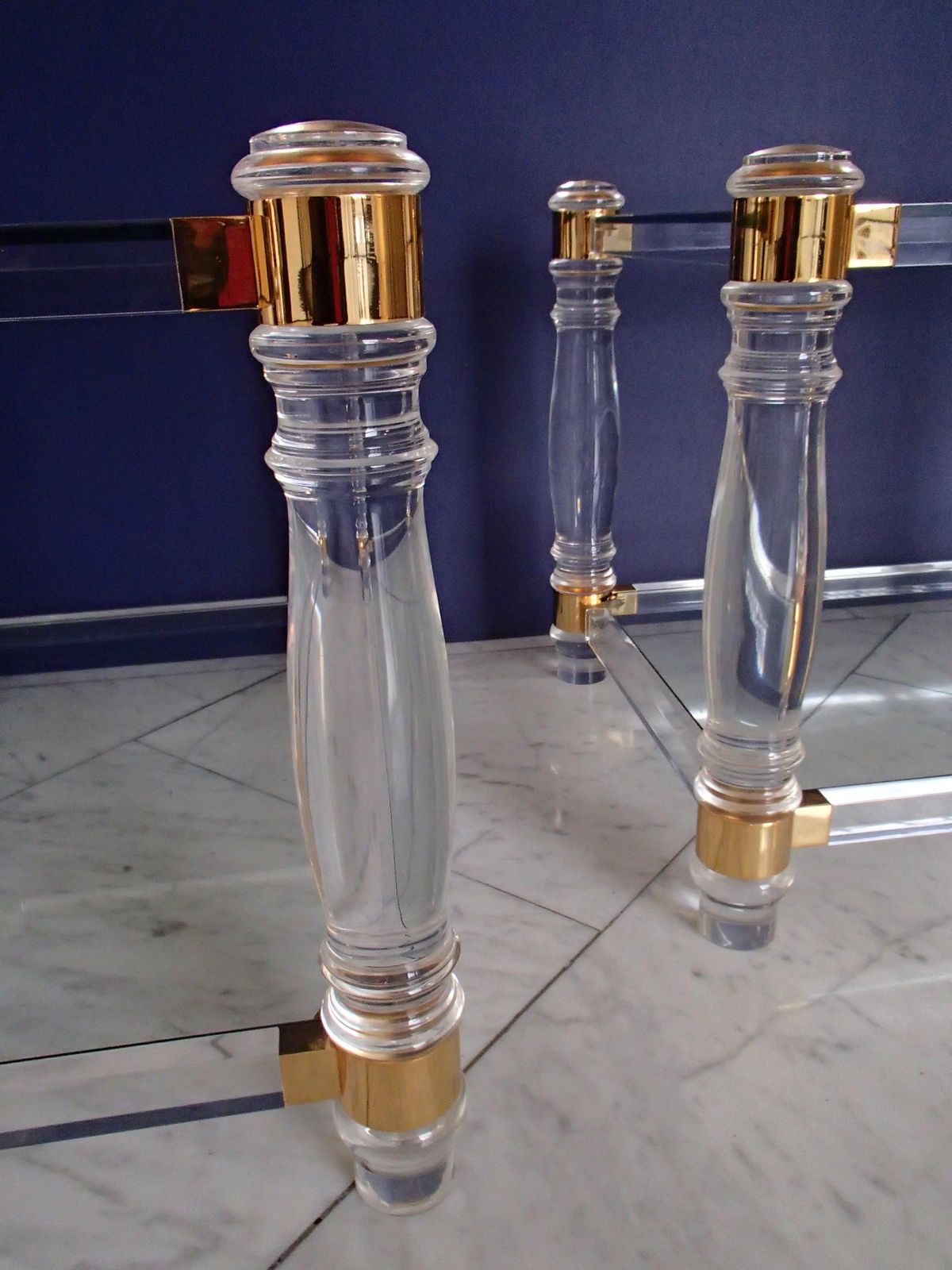 photo for sale Pair Of Modern Side Tables Plexi Glass, Glass And Brass