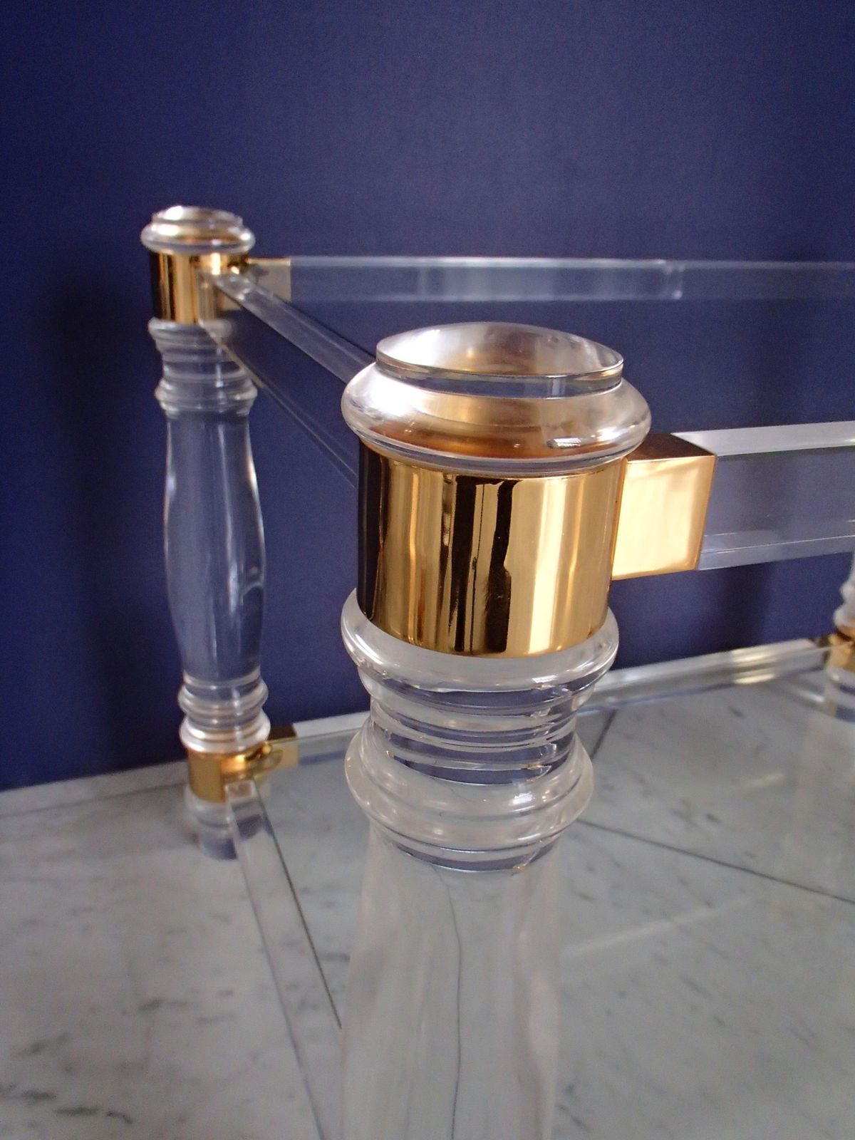 Furniture Pair Of Modern Side Tables Plexi Glass, Glass And Brass photo