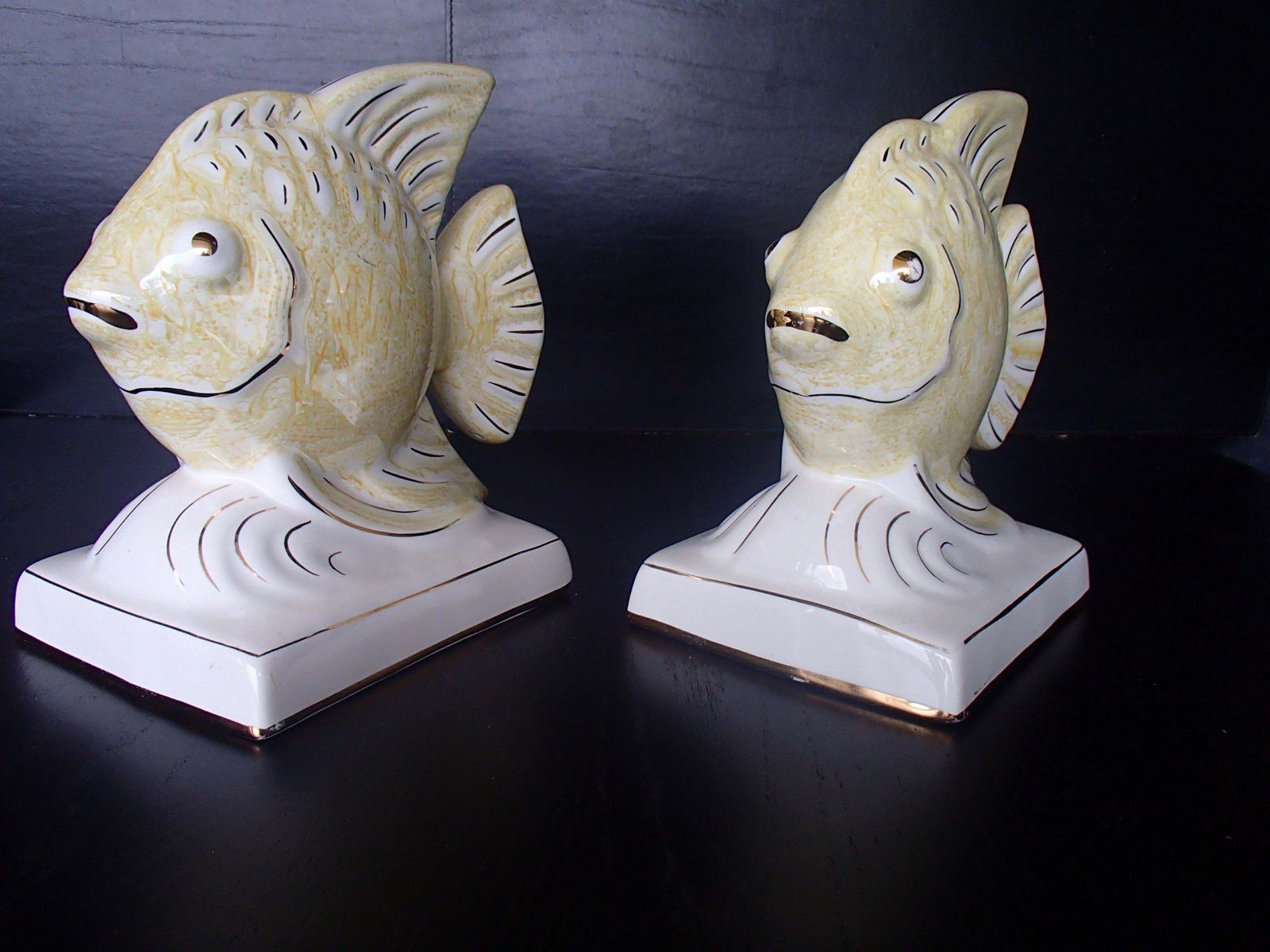 1950s Pair Of Porcelaine Fishes As Bookend Or Deco photo furniture