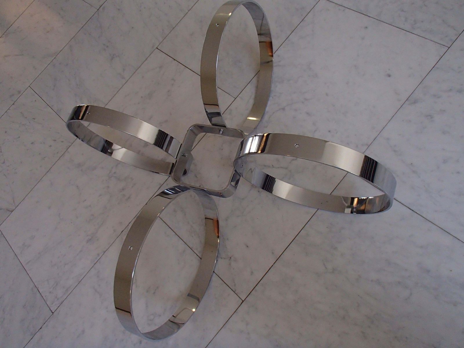 1268.0 Mid Century Modern Low Table Chrome Rings And Brown Glass Top photo
