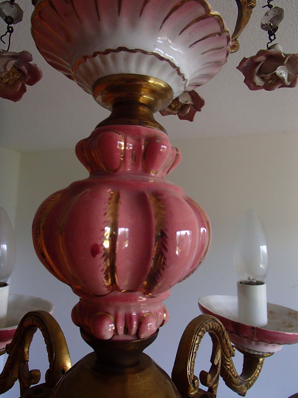 1960th Italian Porcelain Chandelier With Roses photo for sale