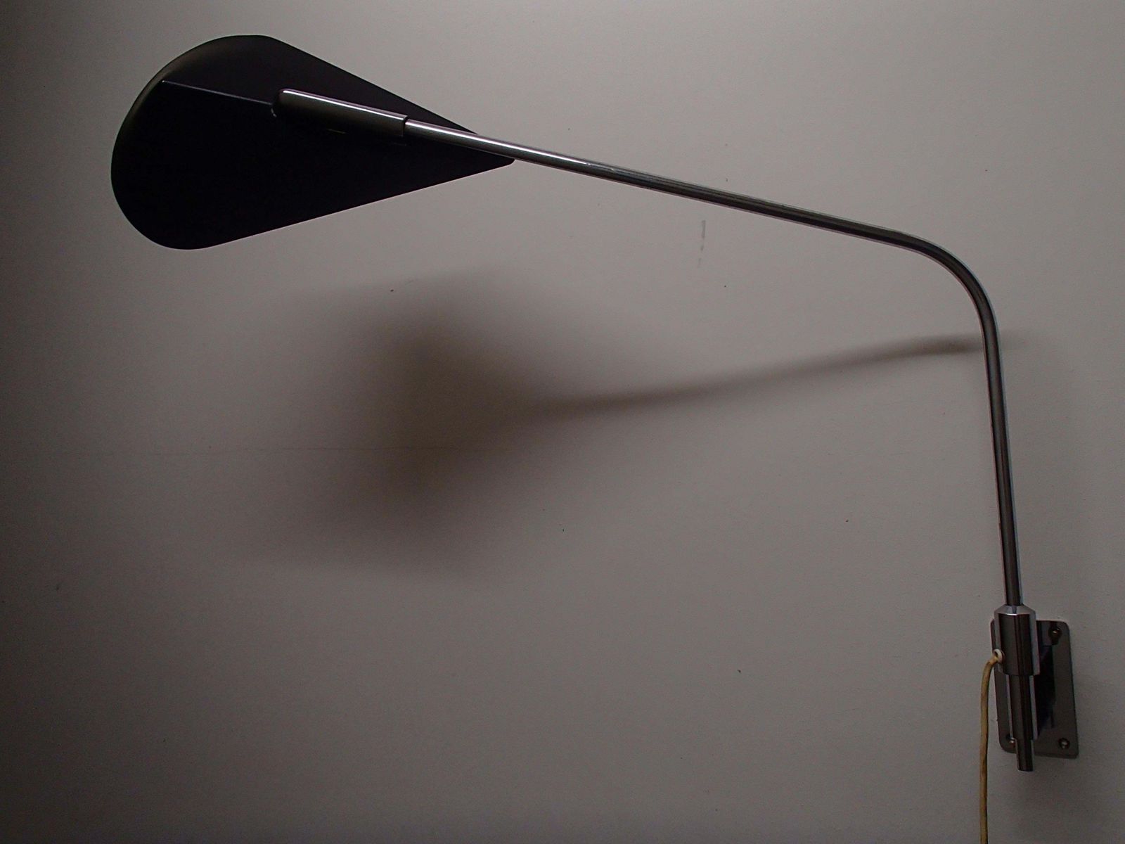 Mid Century Modern Desk Or Reading Wall Light Movable Chrome Arm And Black Shade photo furniture