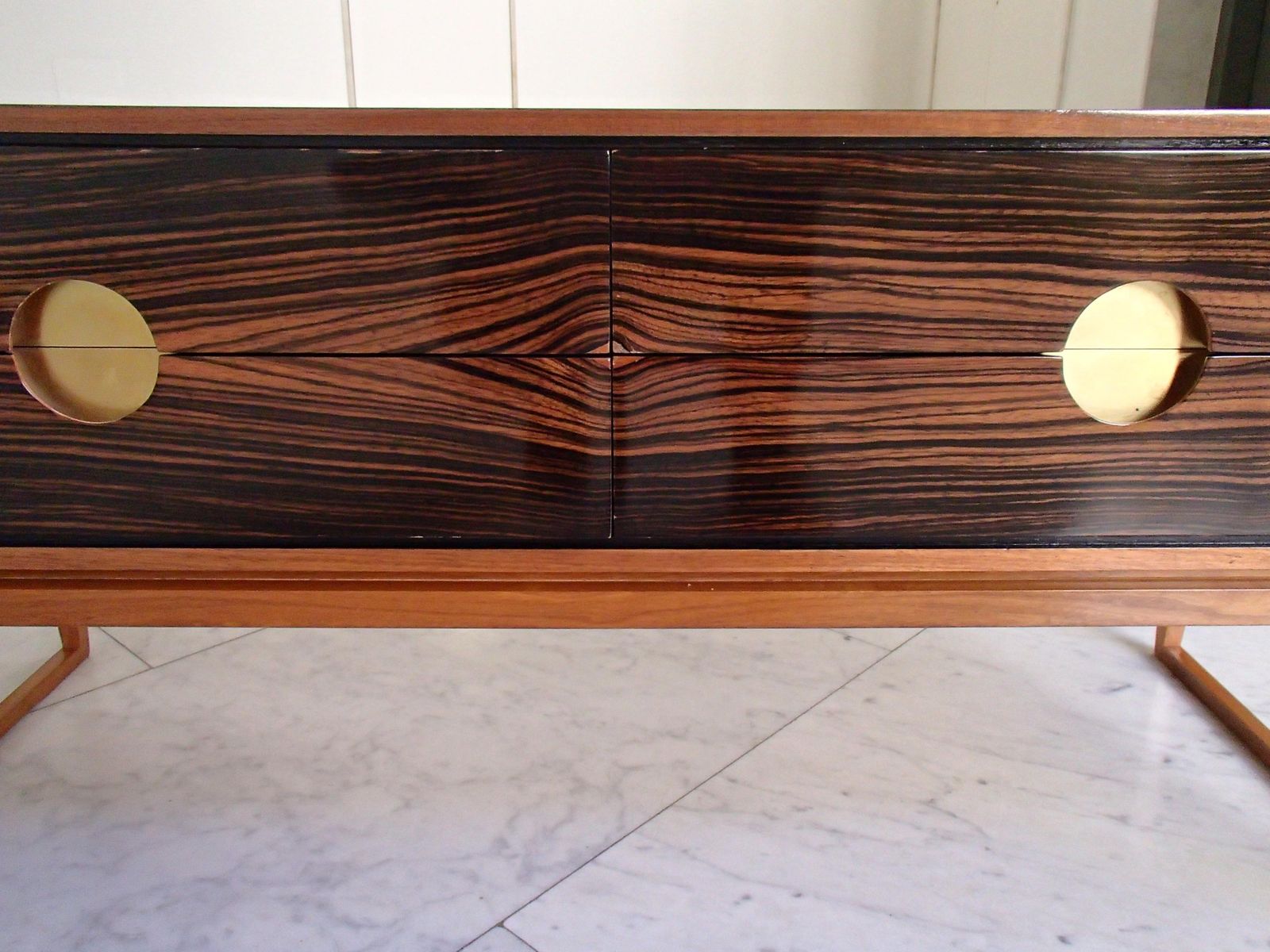 Midcentury Chest Of Drawers Or Low Table Ebene De Macassar And Brass Handles photo 3390.0