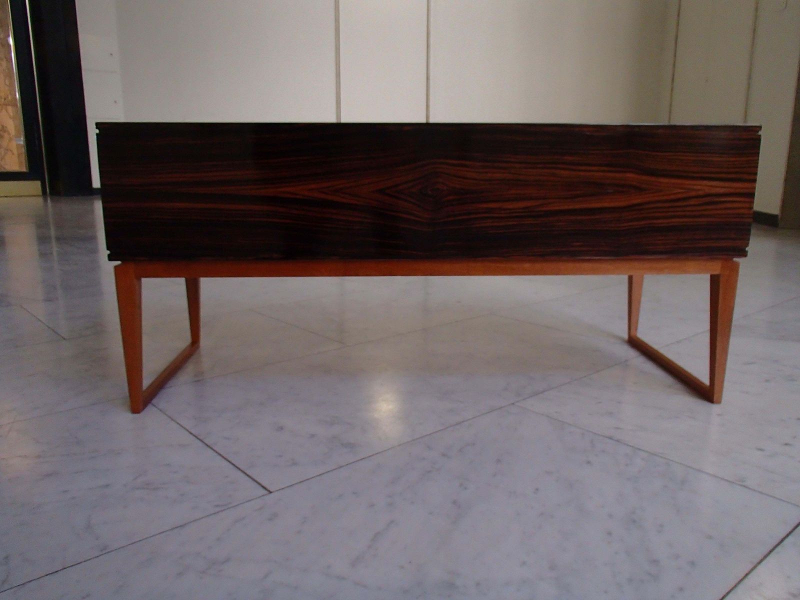 Furniture Midcentury Chest Of Drawers Or Low Table Ebene De Macassar And Brass Handles photo