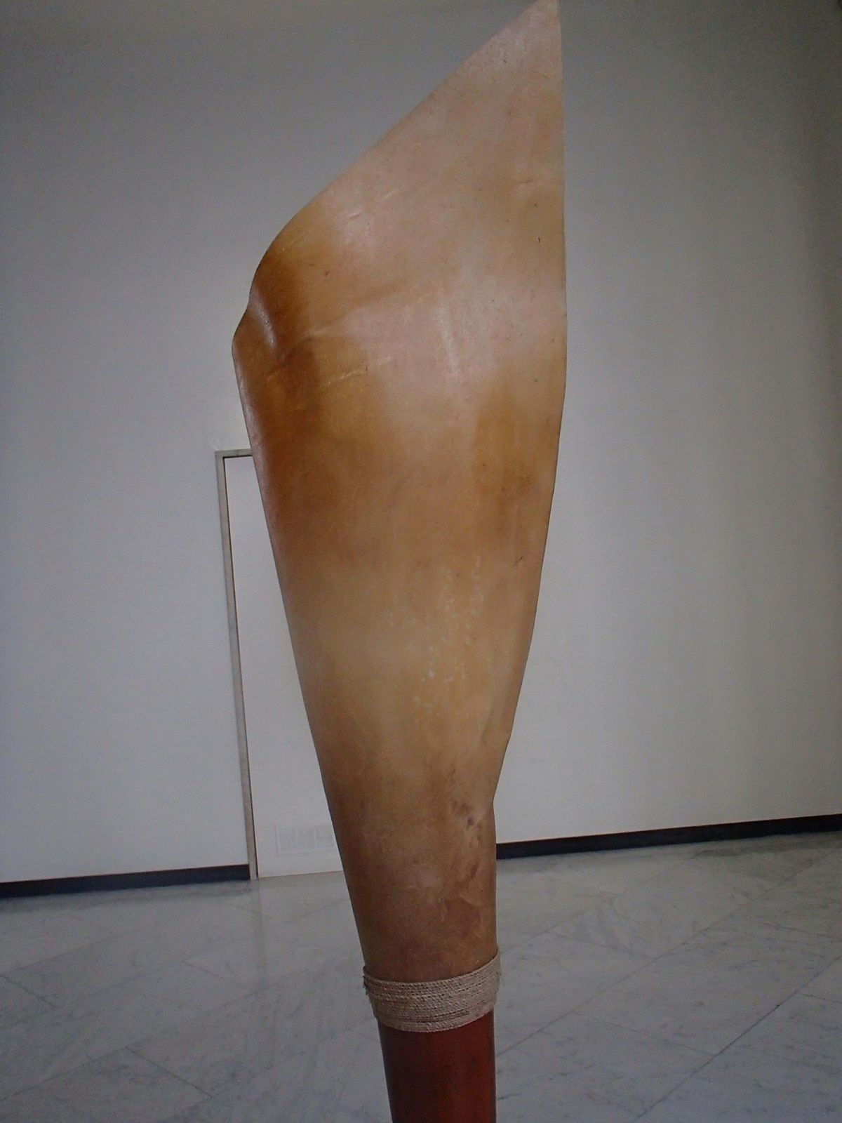 Midcentury Brutalist Pair Handmade Floor Lamps Wood And Rolled Skin Shades photo Lighting