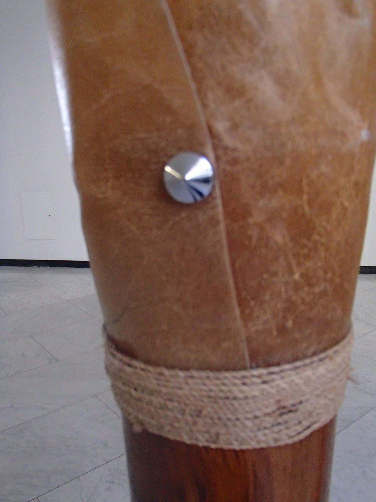 Midcentury Brutalist Pair Handmade Floor Lamps Wood And Rolled Skin Shades photo vinterior