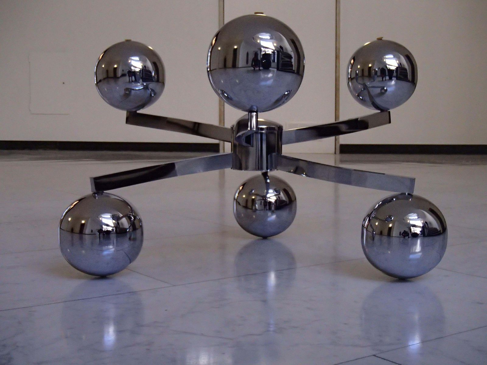 1970 This Planet Chrome Coffee Table Round Brown Glass Top photo furniture