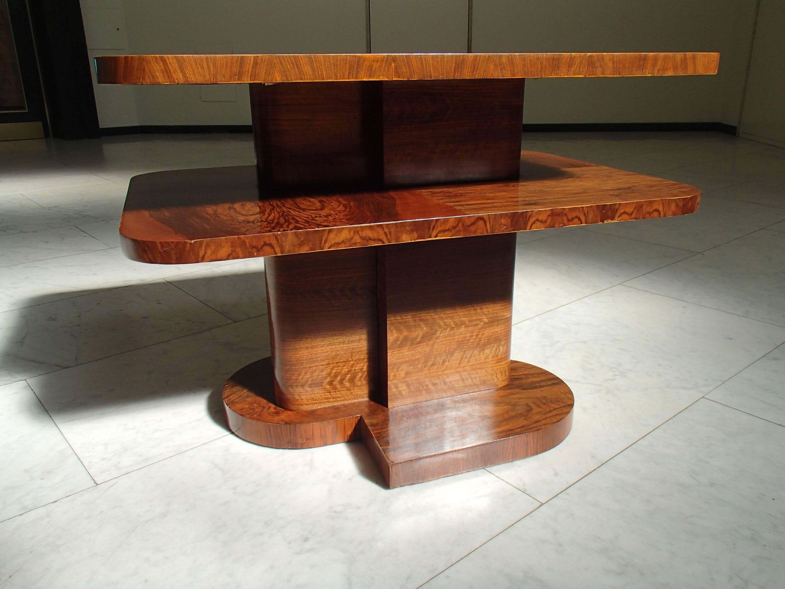 Furniture Art Deco Table Or Low Console Rose Wood And Walnut Square Double Top photo