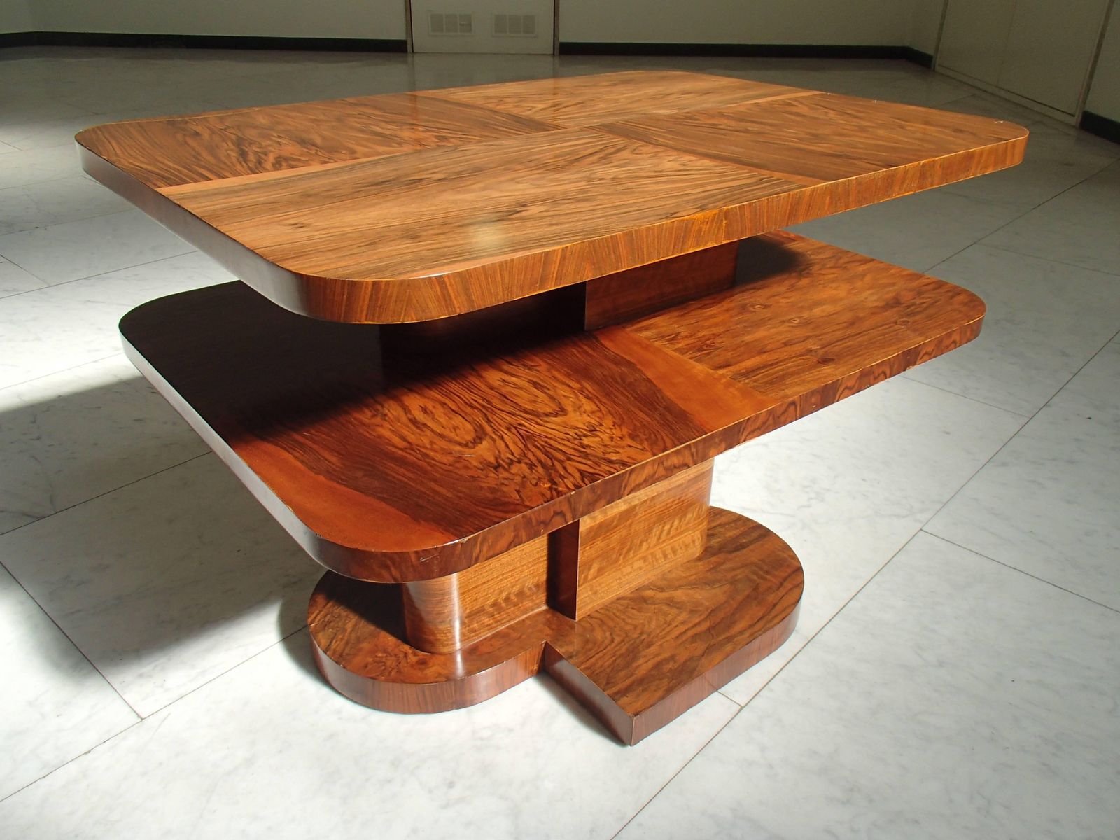 photo vinterior Art Deco Table Or Low Console Rose Wood And Walnut Square Double Top