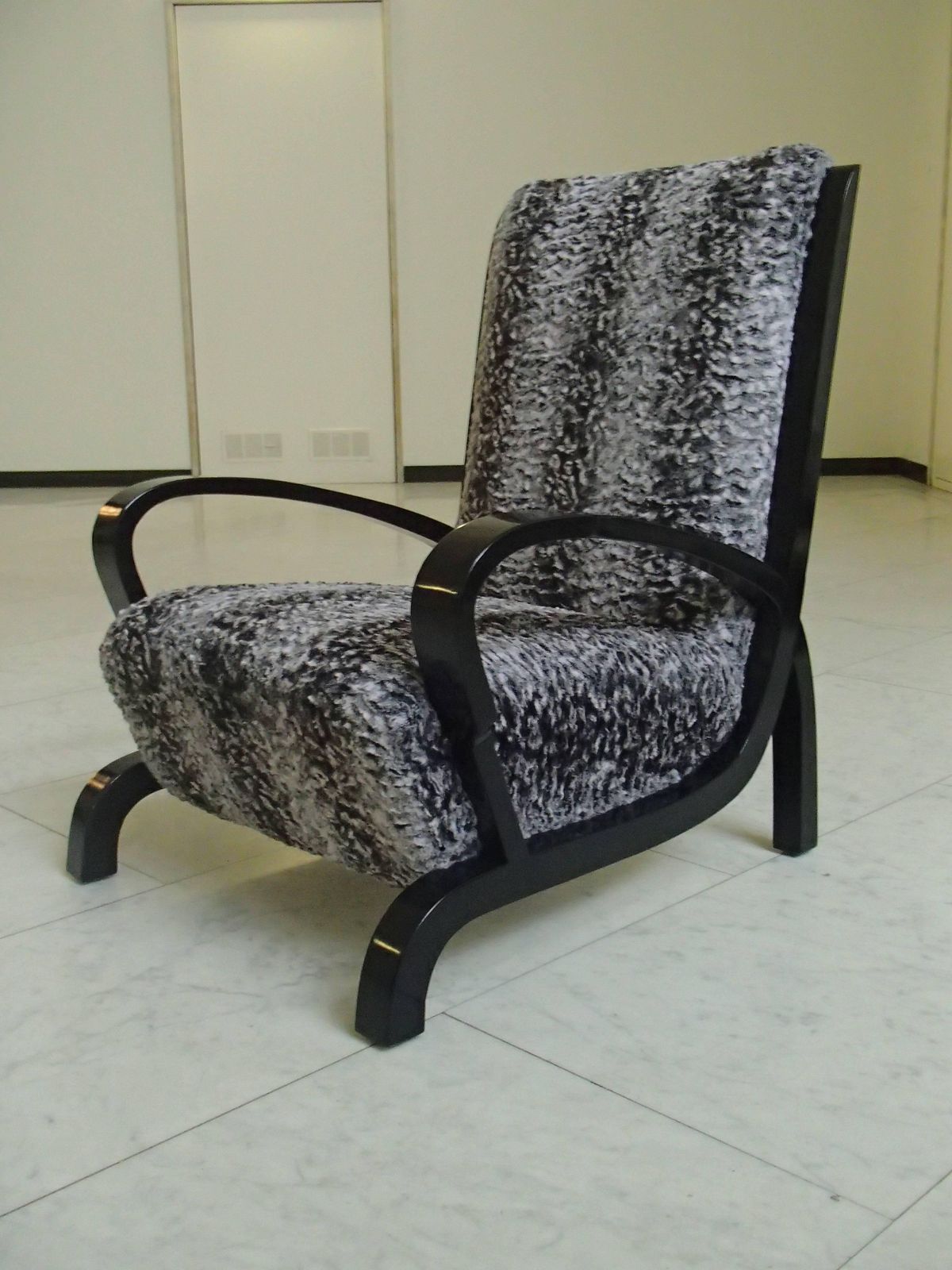 Bauhaus Pair Of Armchairs Black Wood And Faux Fur Astrakhan New Recovered Seat photo furniture