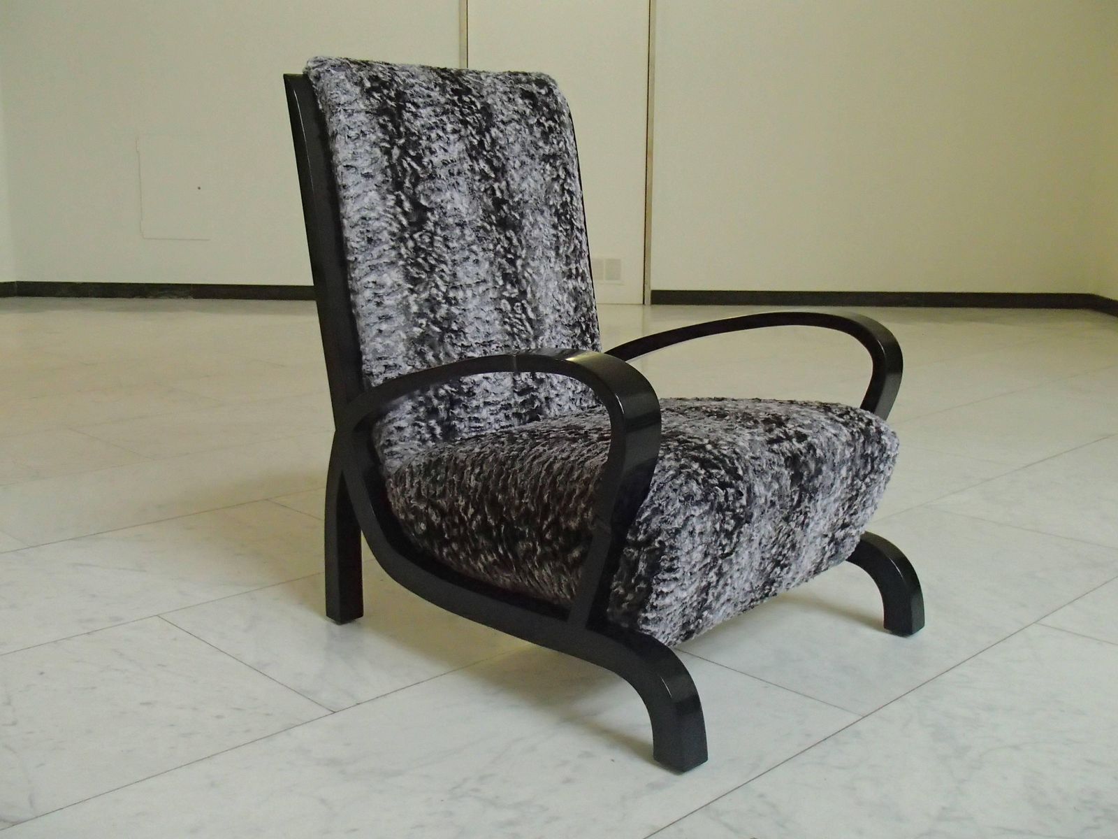 Bauhaus Pair Of Armchairs Black Wood And Faux Fur Astrakhan New Recovered Seat photo Furniture