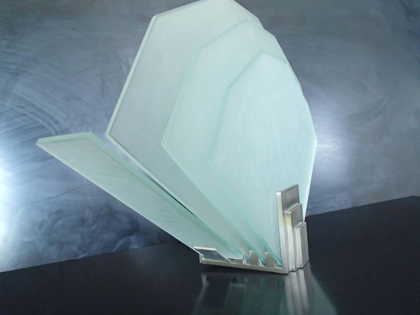 Pair Of Art Deco Cubist Wall Lights Scones Chrome And Satin Glass photo Lighting