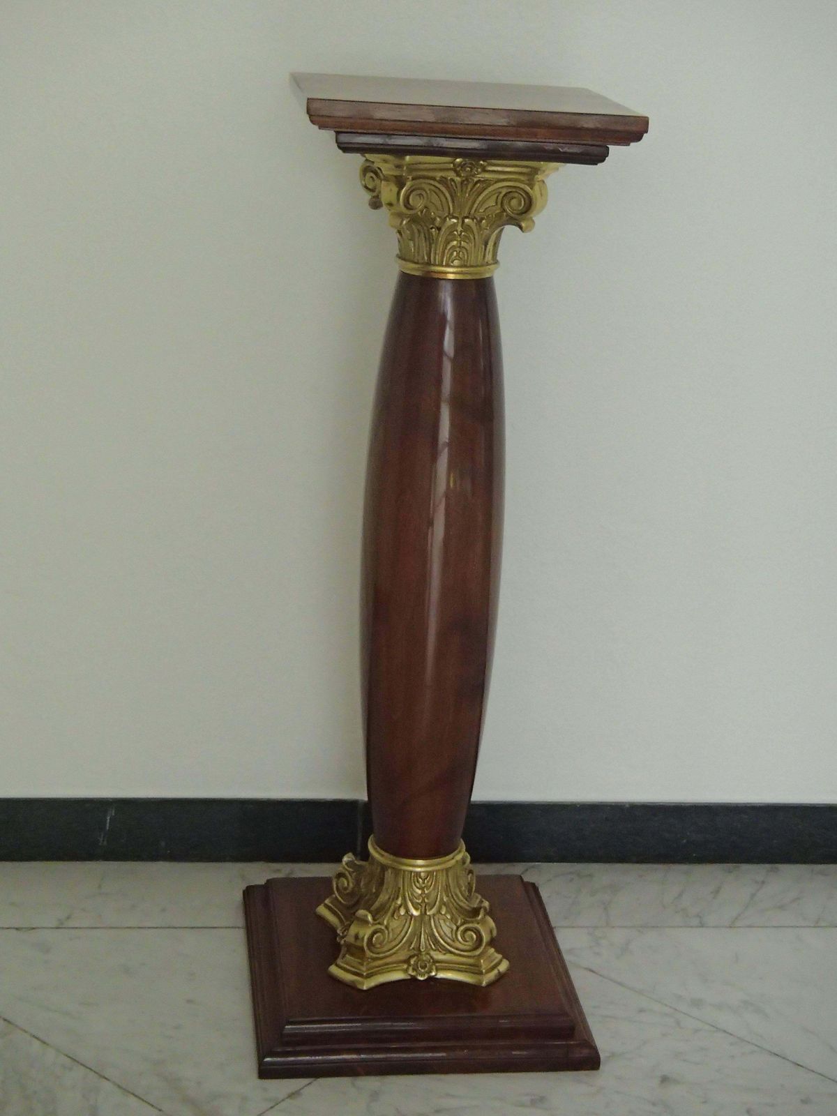 Midcentury Decorative Pair Of Pedestals Walnut With Brass photo buy