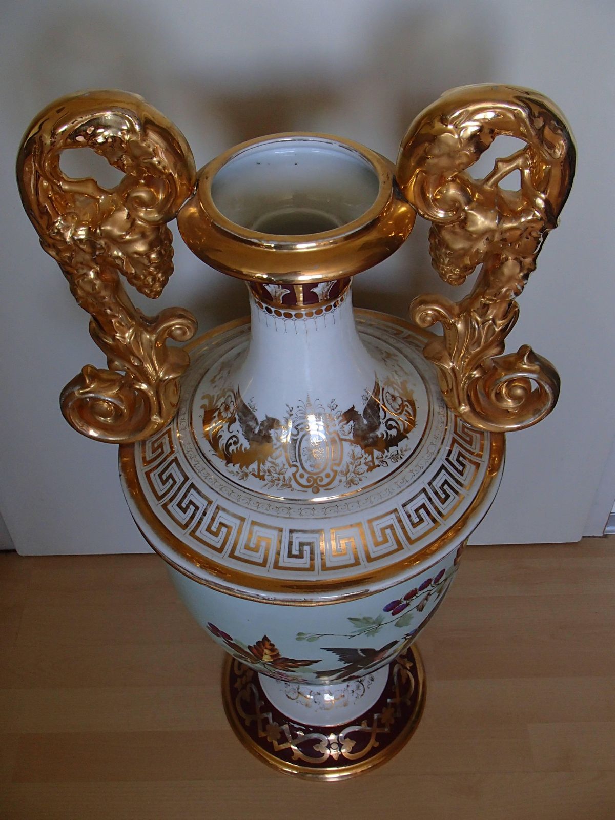 Art Nouveau Huge Porcelain Floor Amphora With Birds Gold Handles By J.Bünzli photo furniture