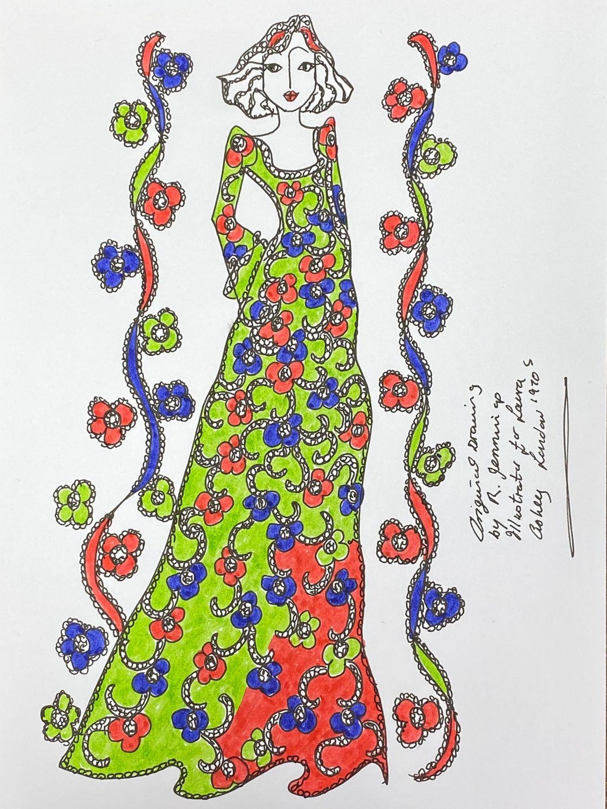Unknown Original Fashion Design Illustration Watercolor Painting Laura Ashley Designer Circa 2000s photo furniture