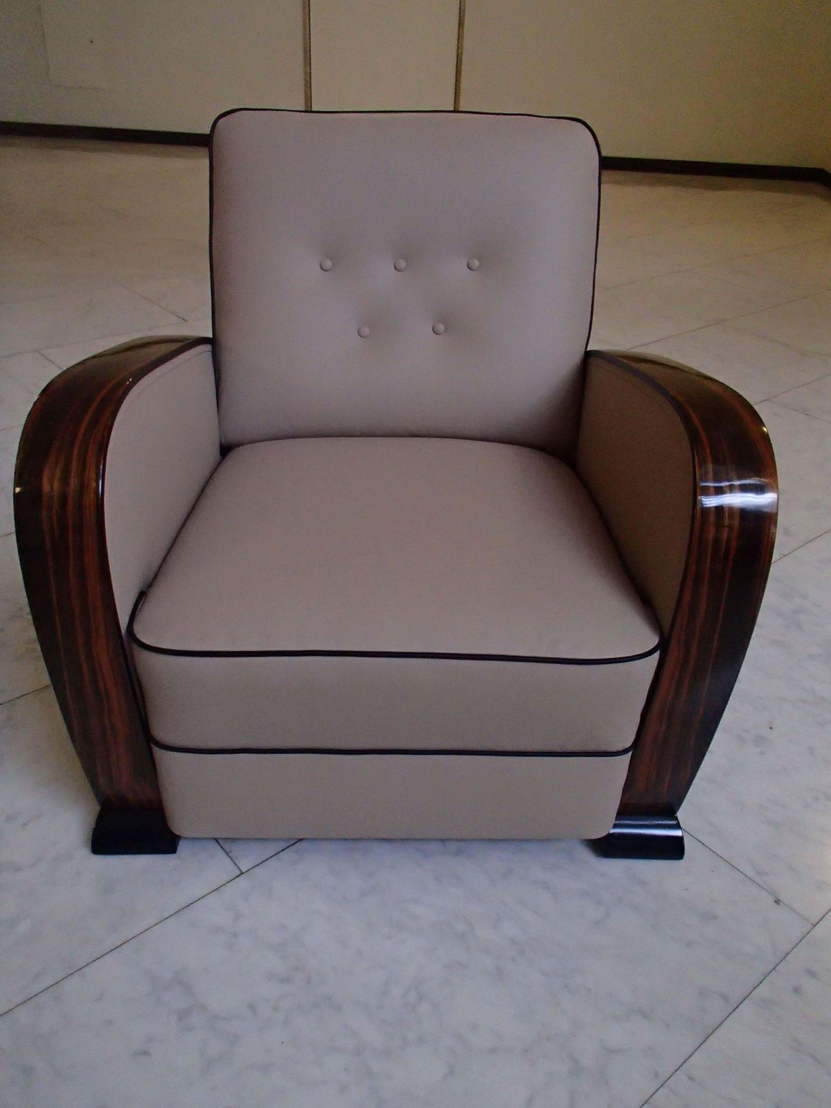 Art Deco Leather Club Chair With Ebene De Macassar Handles photo furniture