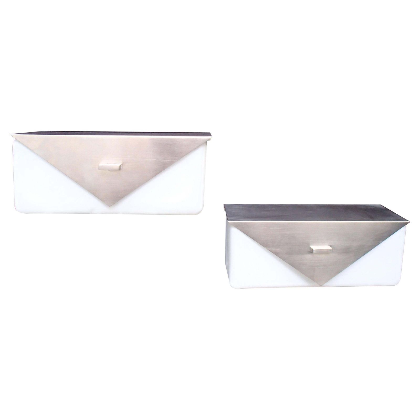 Pair Of Art Deco Wall Lights Opaline Glass And Brushed Chrome