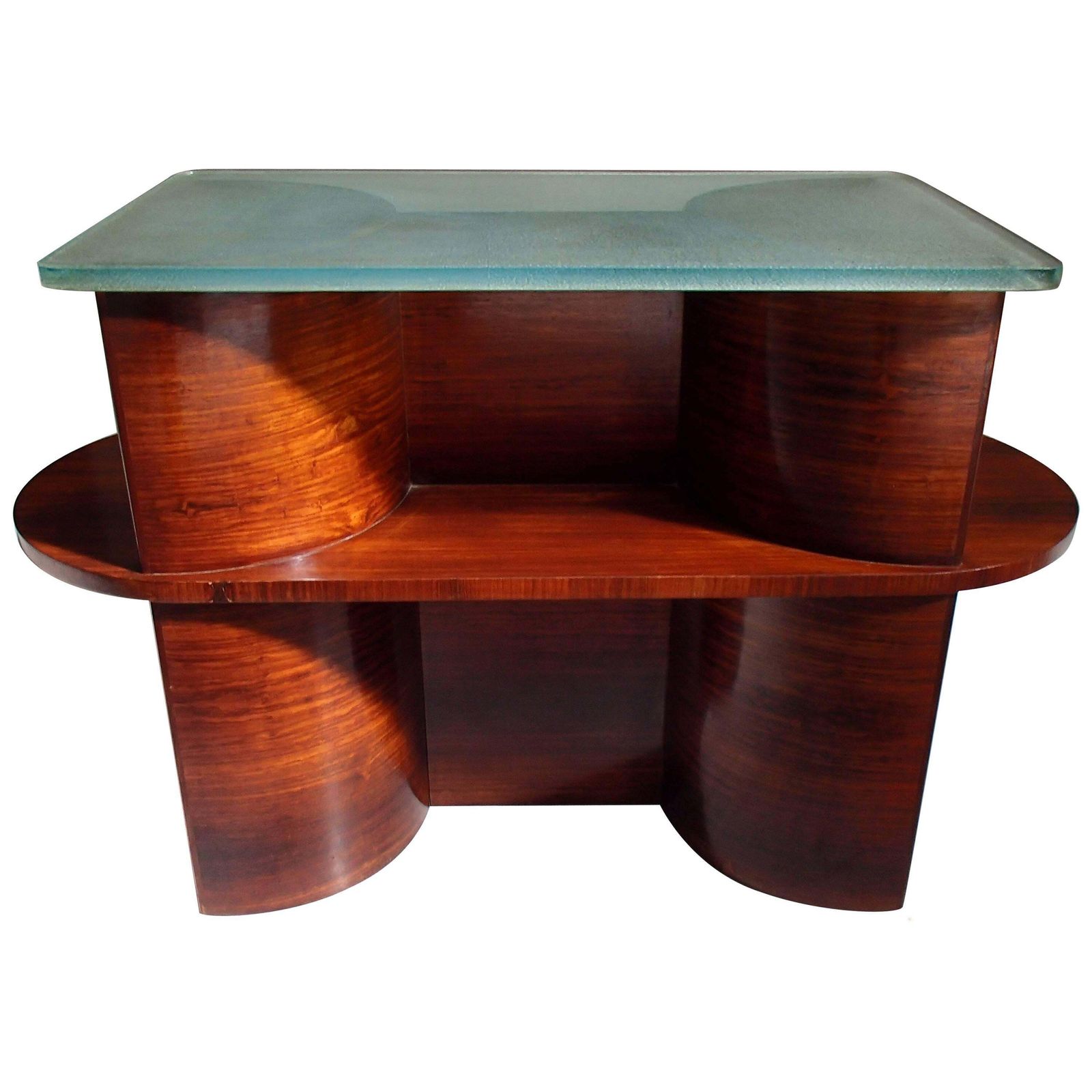 1930 Cubist Modernistic Console Table Rosewood And Thick Glass Top