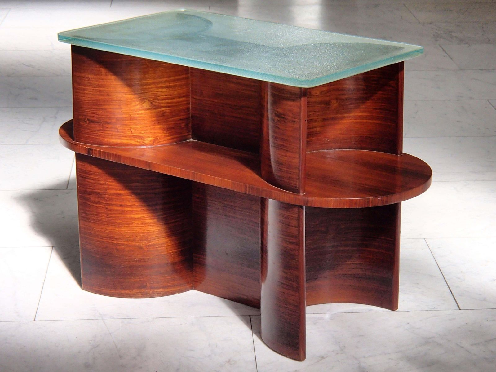 photo furniture 1930 Cubist Modernistic Console Table Rosewood And Thick Glass Top