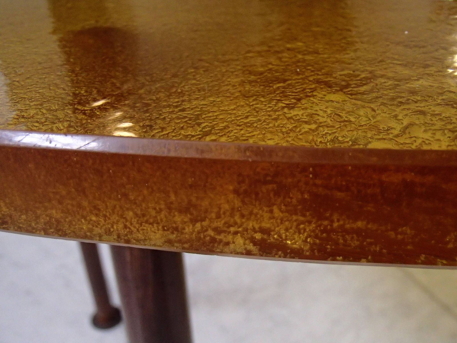 Art Deco Coffee Table Thick Yellow Orange Glasstop On Cubistic Copper Legs photo 2266.0