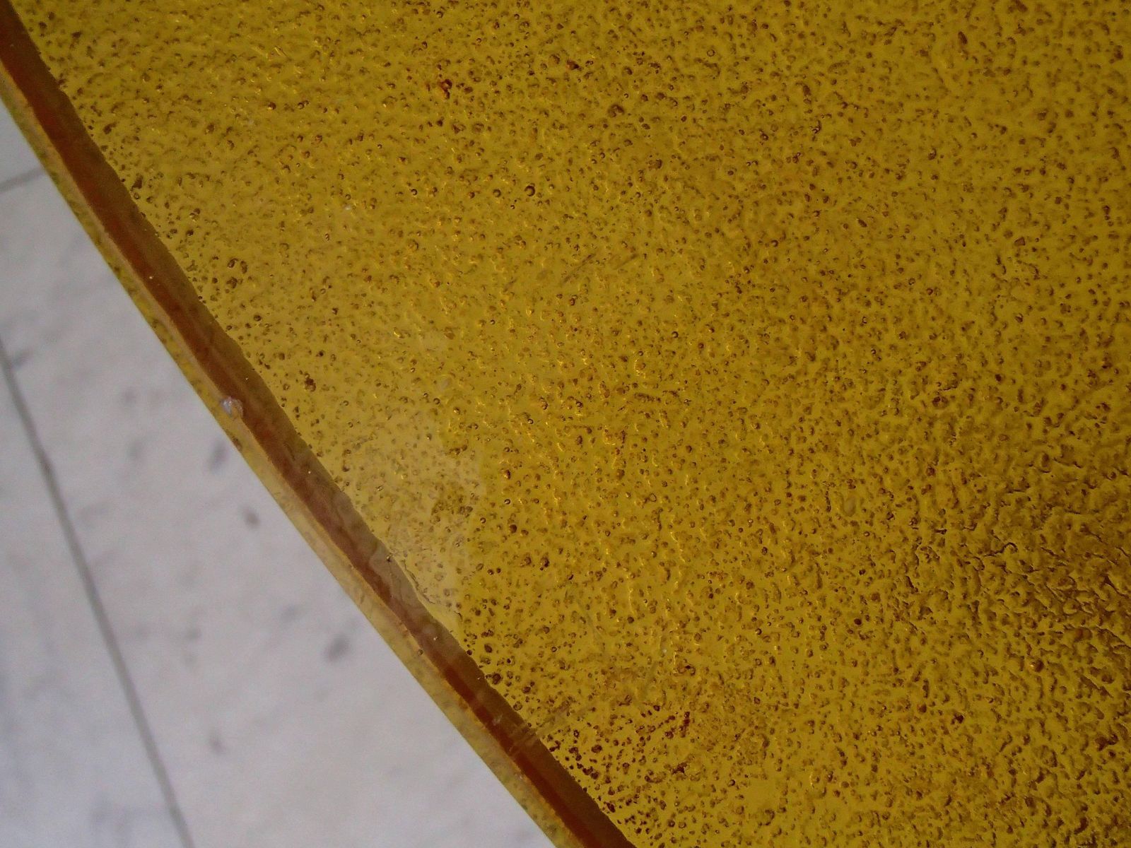 photo furniture Art Deco Coffee Table Thick Yellow Orange Glasstop On Cubistic Copper Legs