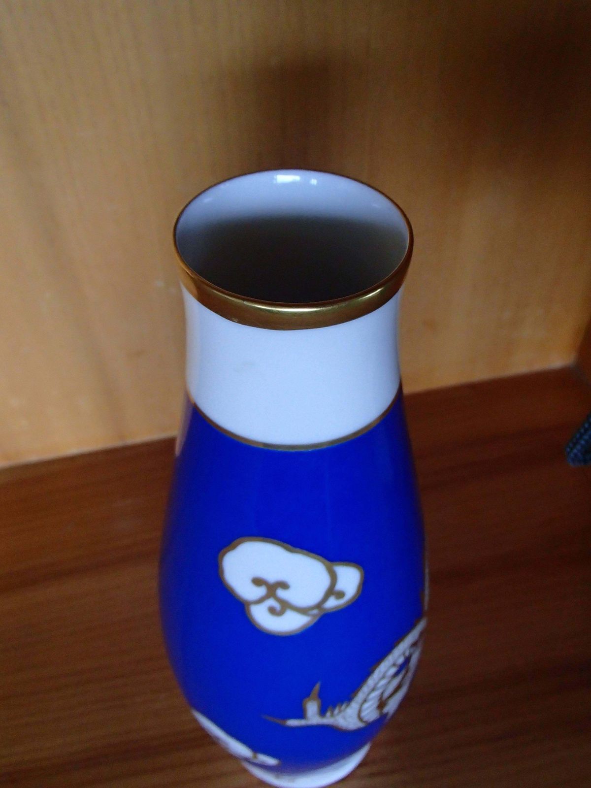 1930 Hand Painted Cobalt Blue Gold White Porcelain Vase Fraureuth Saxony photo vintage