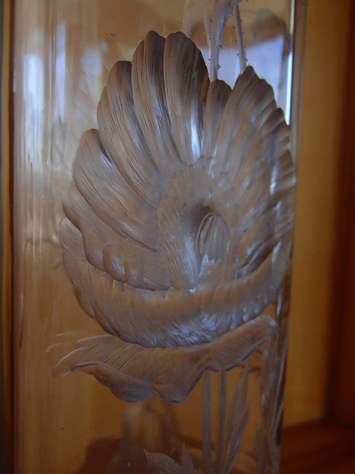 Art Deco Baccarat Vase With Engraved Poppy Flowers Bronze Base Gold Plated photo 2449.0