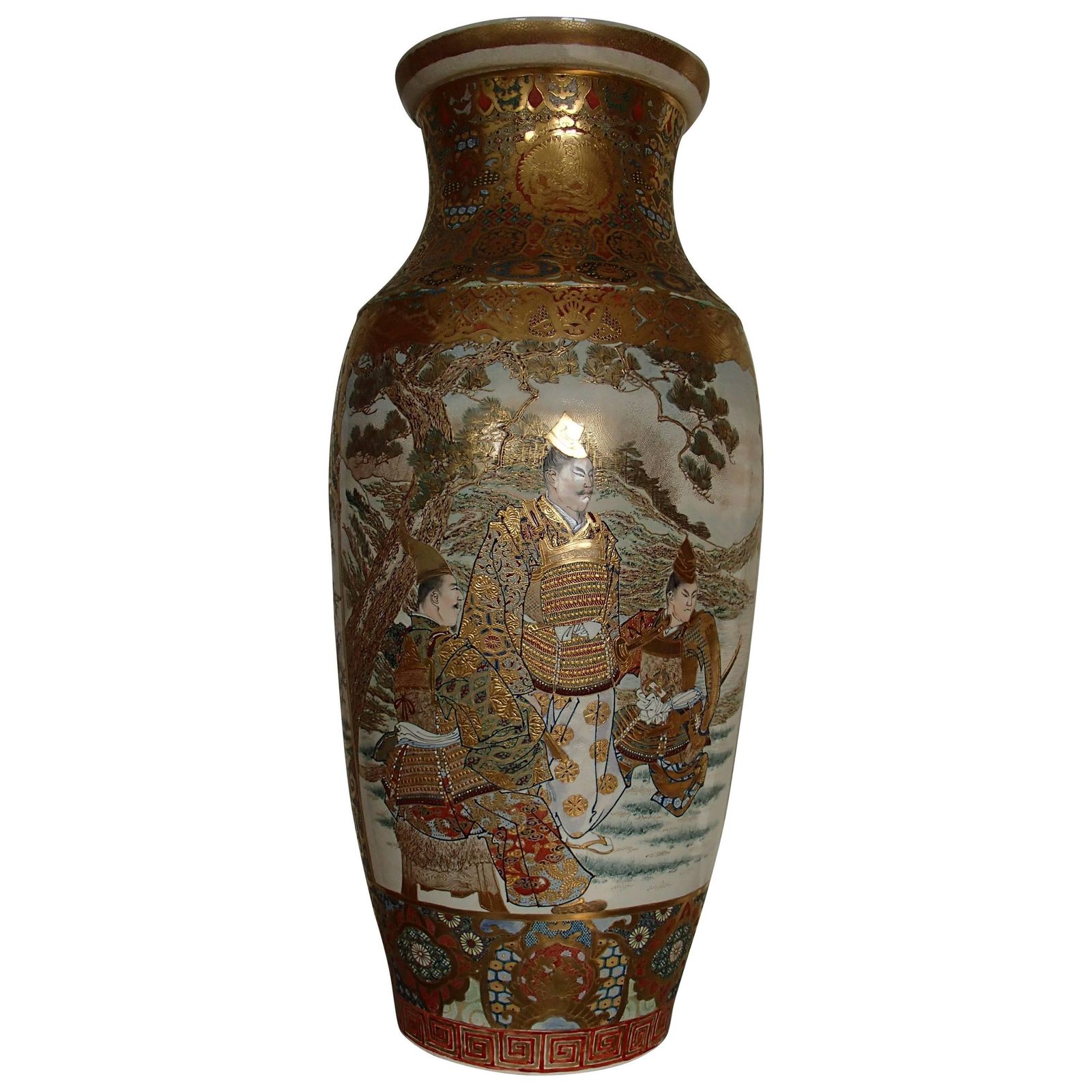 1900 Japanese Satsuma Porcelain Huge Vase With Samurai Scenes