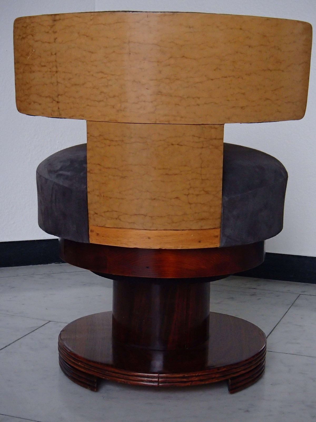 Elegant Art Deco Dressing Chair Grey Nubuc  Leather Rose Wood And Maple Eye photo for sale