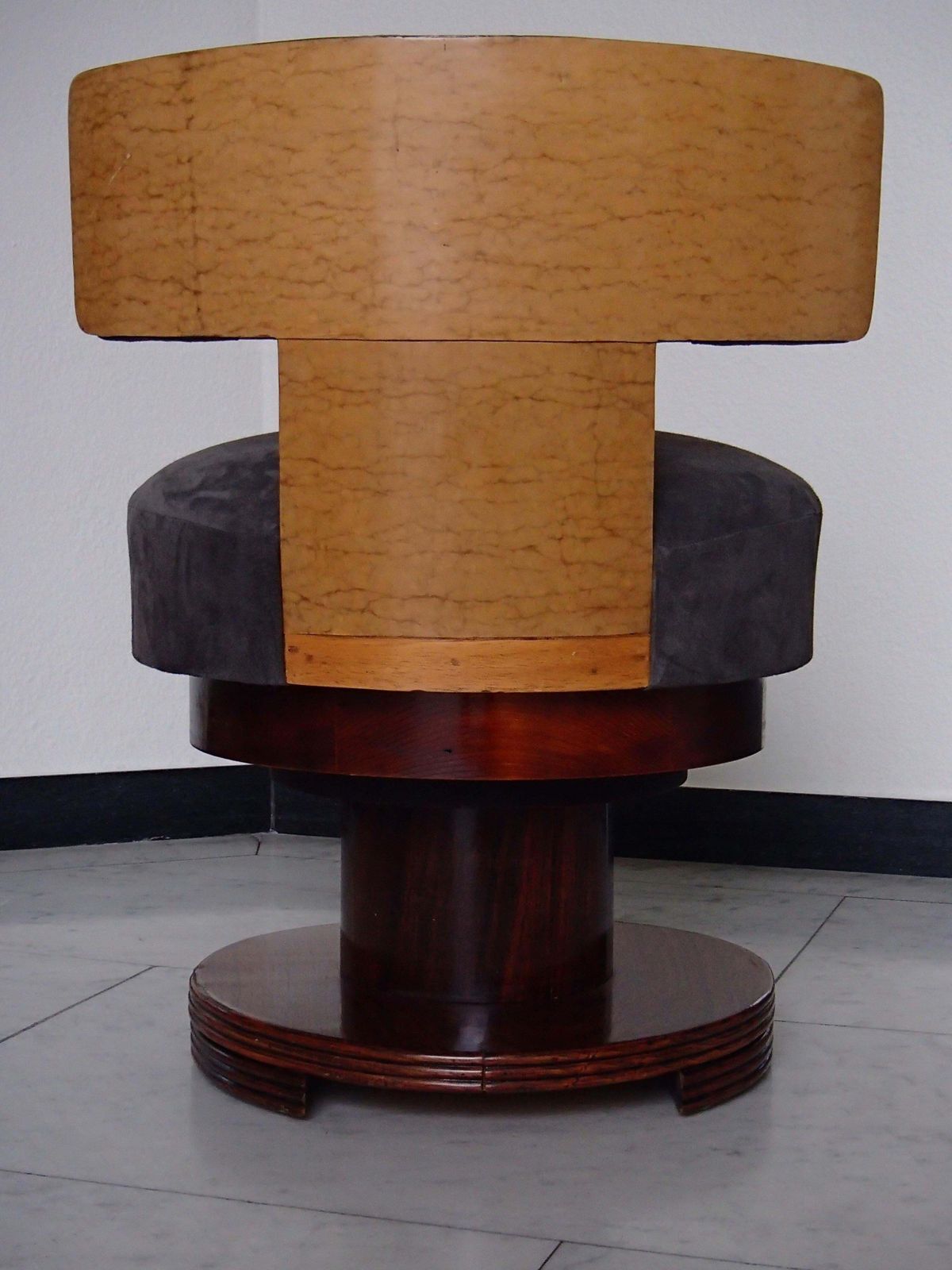 1195.0 Elegant Art Deco Dressing Chair Grey Nubuc  Leather Rose Wood And Maple Eye photo