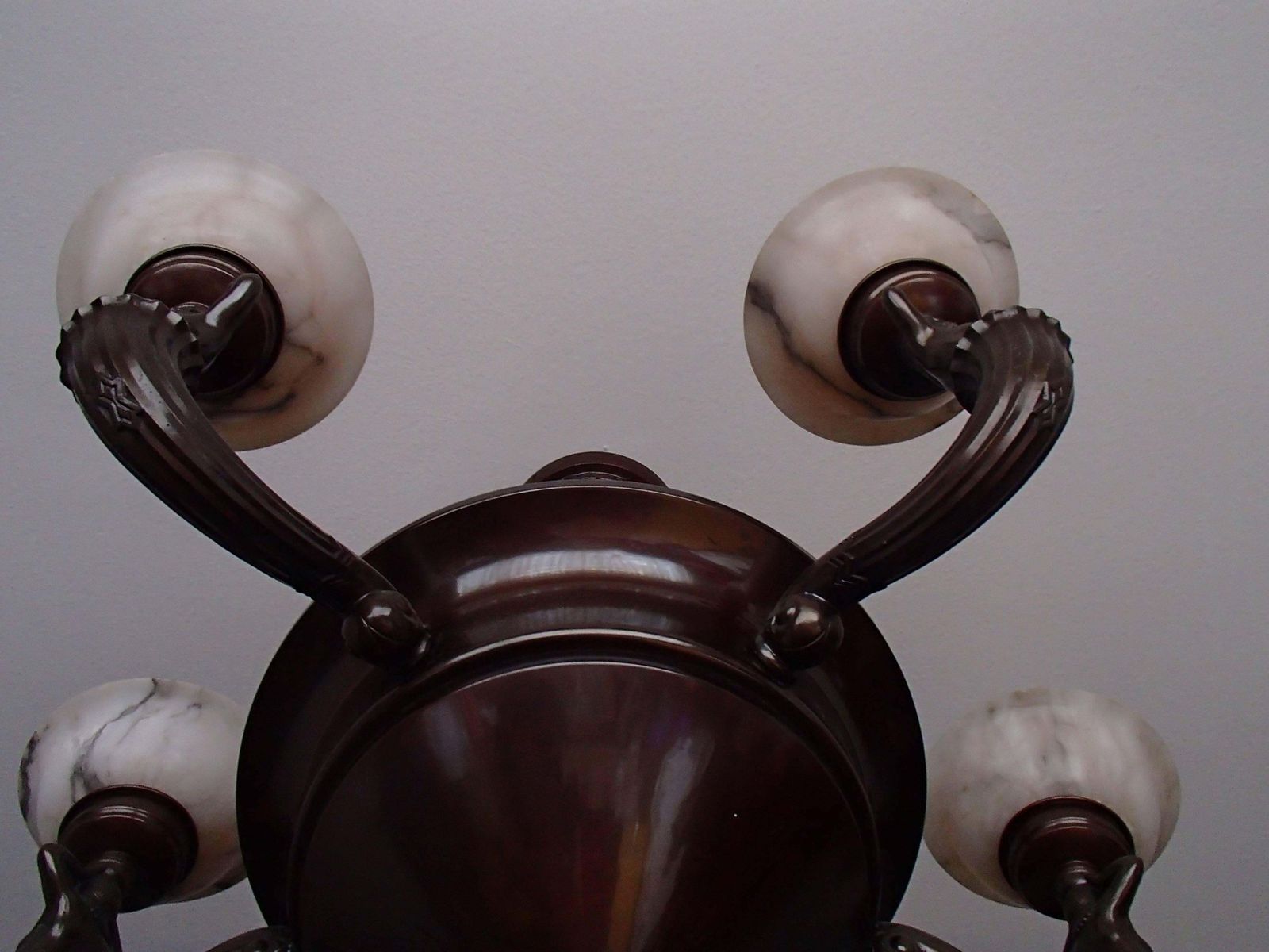 19th Century Bronze Chandelier With Five Alabaster Cups Female Figures photo 2230.0