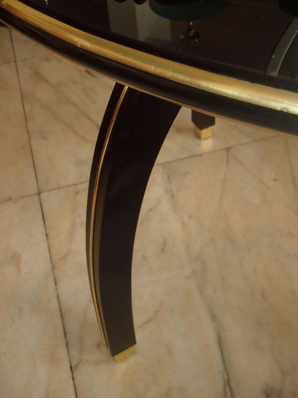 Huge Black Round Glass Side Table In The Style Of Jindrich Halabala photo for sale