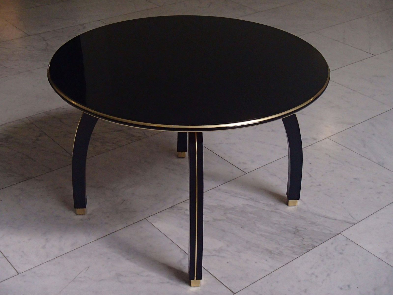Huge Black Round Glass Side Table In The Style Of Jindrich Halabala photo vinterior
