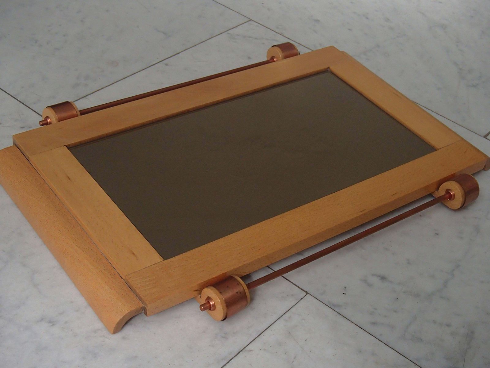 photo furniture 1940s Bar/Drink Trolley Birch With Copper Ornaments And Dark Mirror Tray