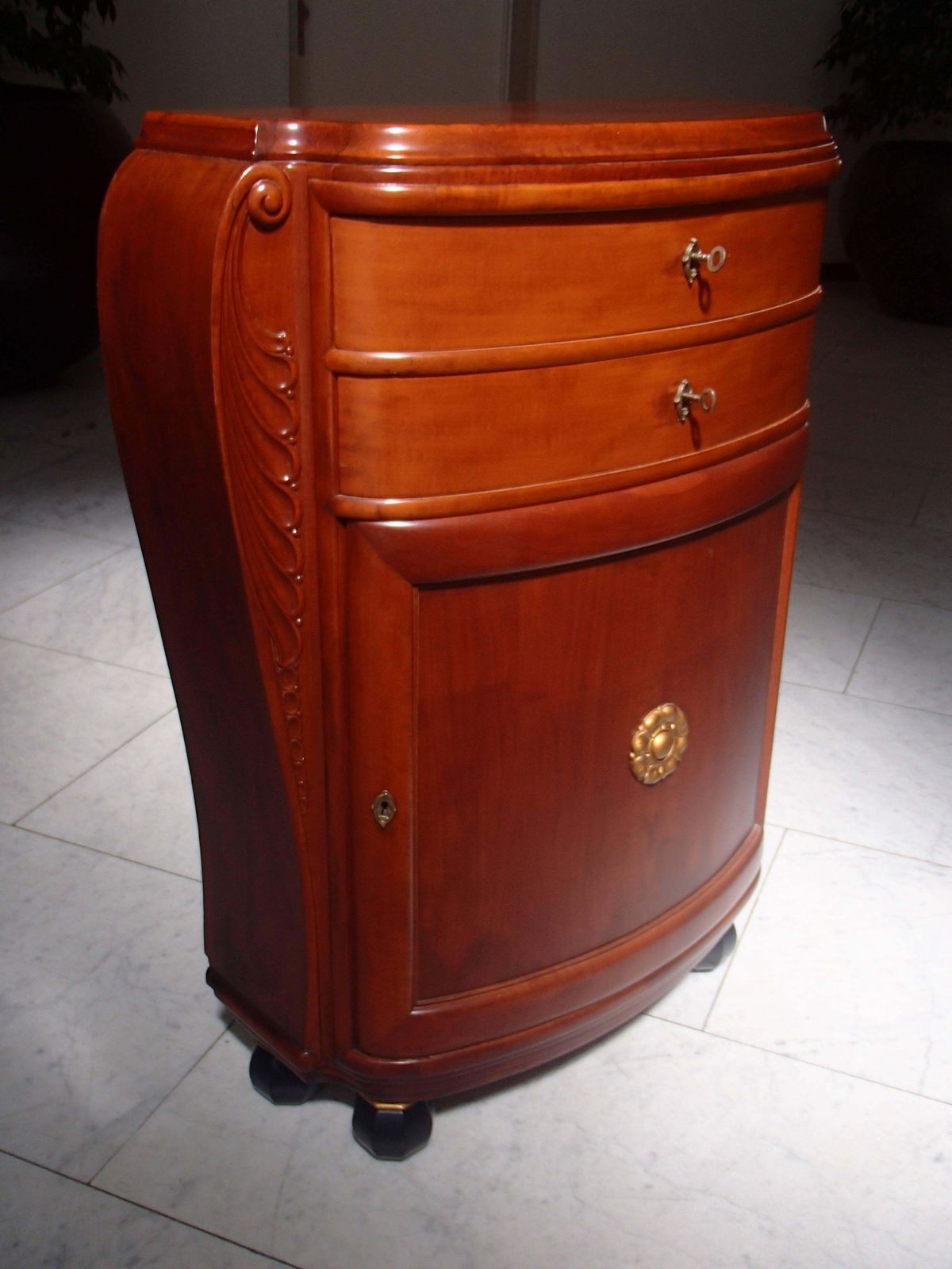 1920 Pair Of Cabinets/Consoles/Cupboards Tinted Birch 4 Ball Legs Floral Emblem photo 8309.0