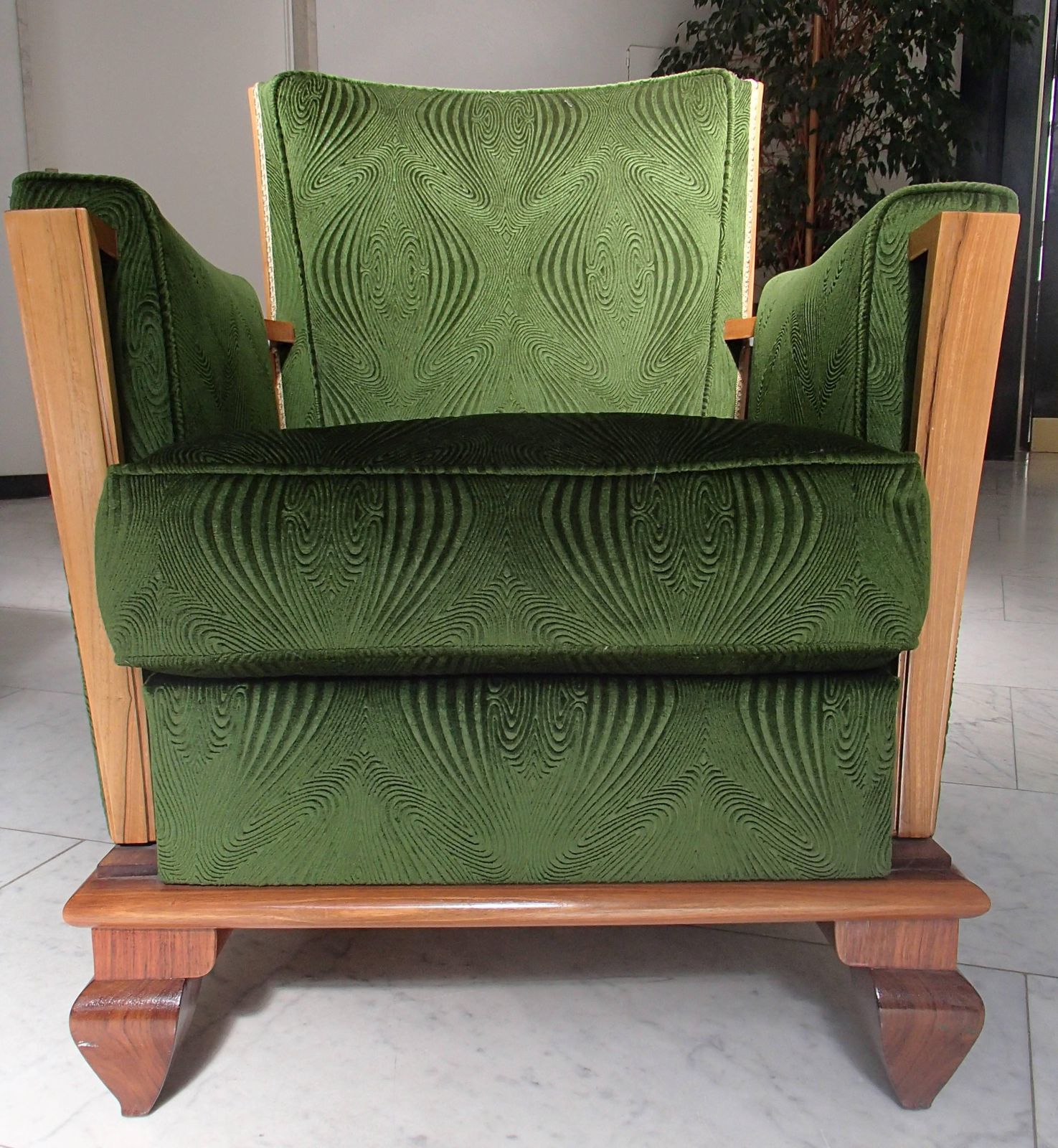 Art Deco Green Velours Three Seat Sofa With Two Armchairs "Merkt" photo 25801.0