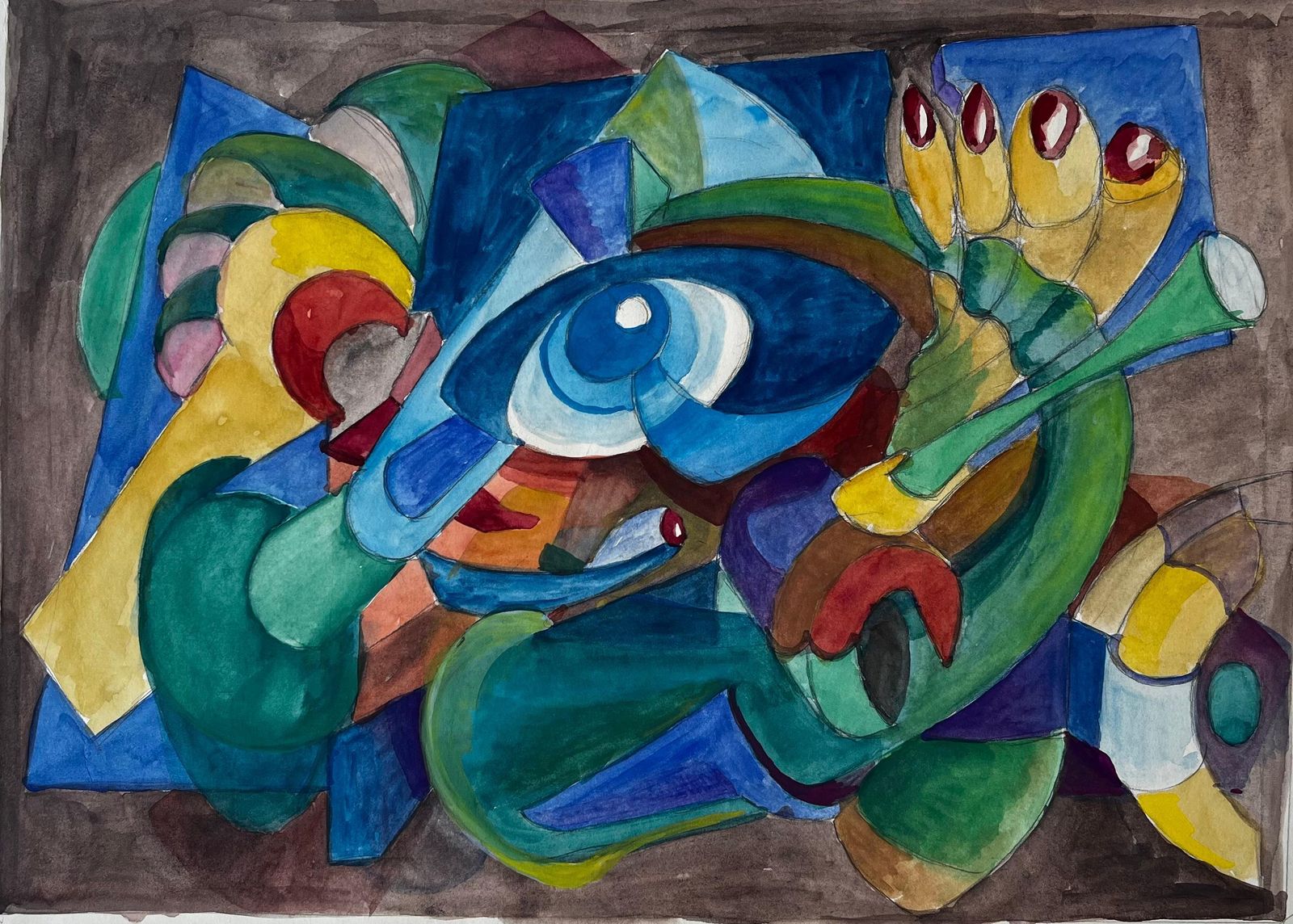 Guy Nicod Abstract Eye Composition French Modernist Watercolour By Guy Nicod